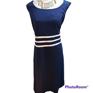 Tommy Hilfiger dark blue dress with white trim around waist. Sleeveless. Size 20